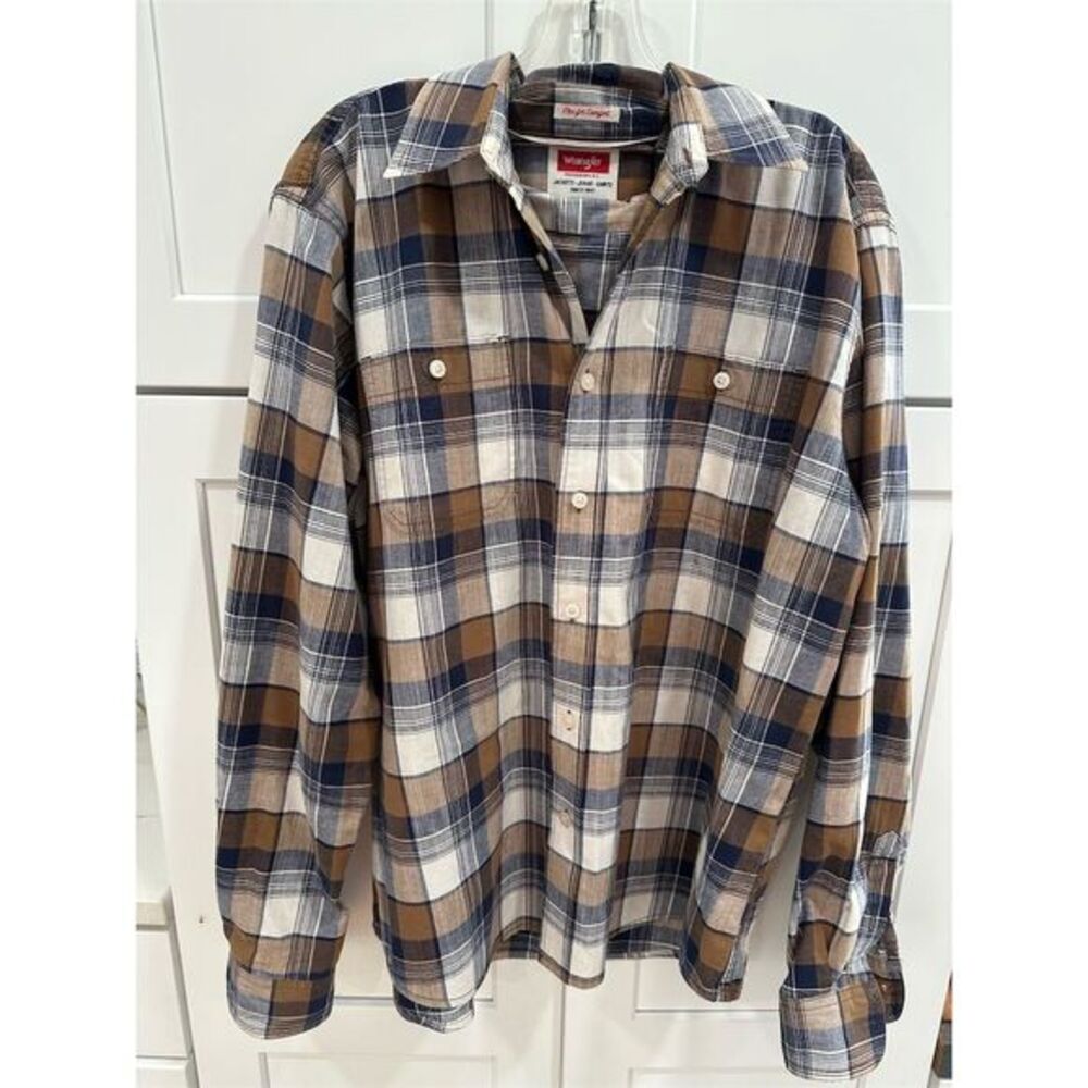 VTG Wrangler Men's L Plaid Long Sleeve Button-Up Shirt Multicolor Casual SI59